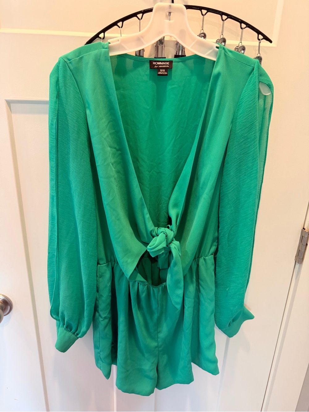 Hommage Los Angeles Women’s M/L Green Tie Front Long Sleeve Romper